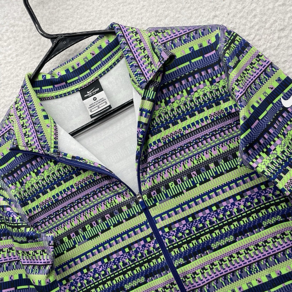 Nike Pro Hyperwarm Training Top Womens Medium 8 Bit Aztec Tribal 1/2 Zip Dri Fit